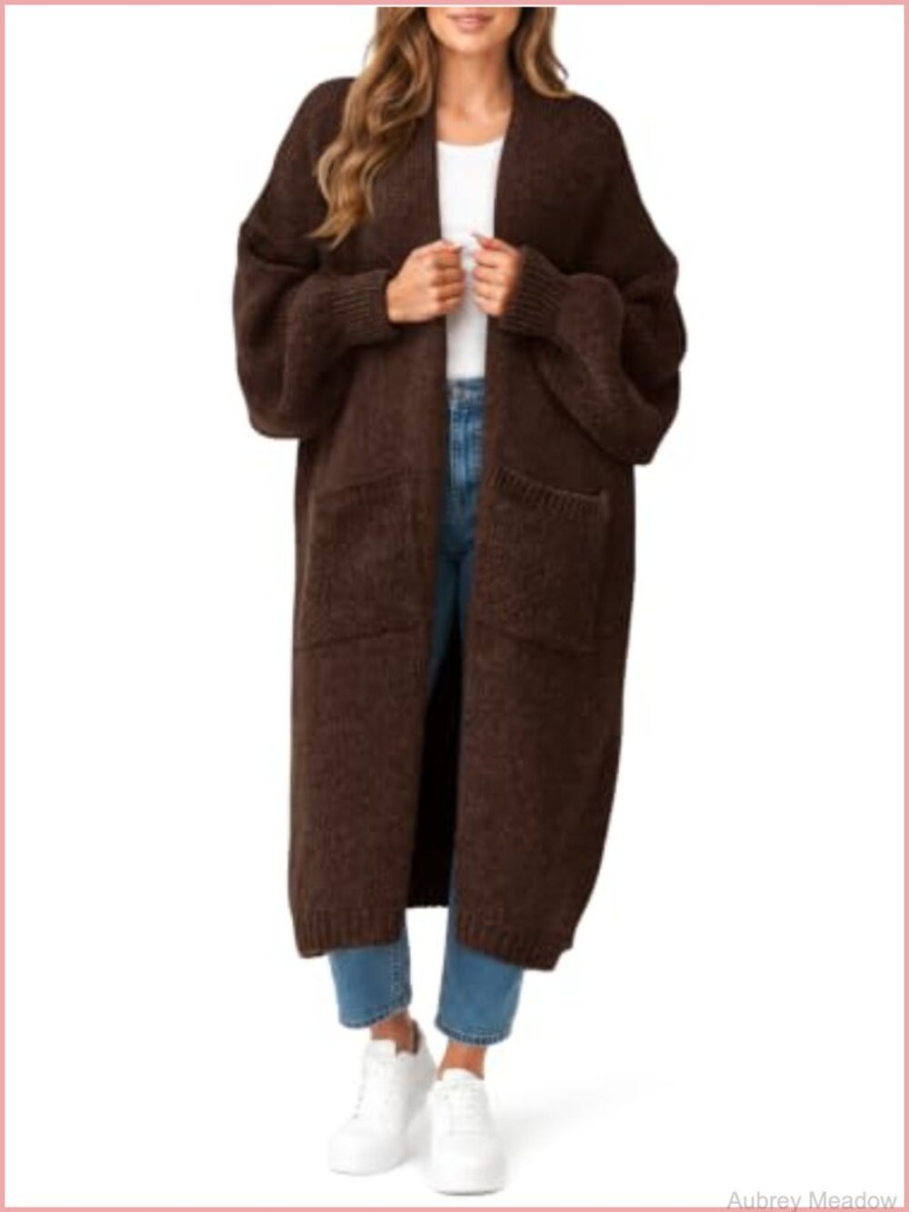 Womens Oversized Long Open Front Knit Cardigan Coatigan Pockets